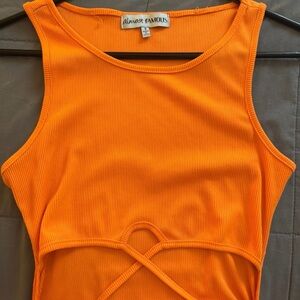 Almost Famous Vibrant Orange Ribbed Mini Dress